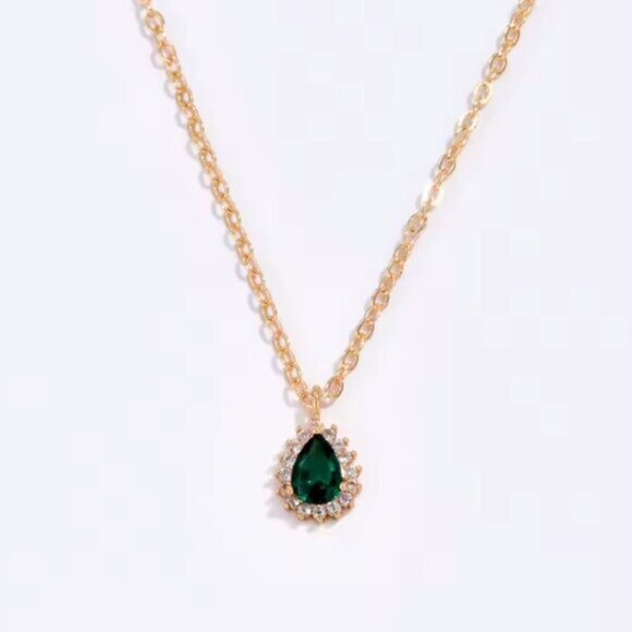 Anthropologie Jewelry - Gold Teardrop Emerald Pendent Necklace